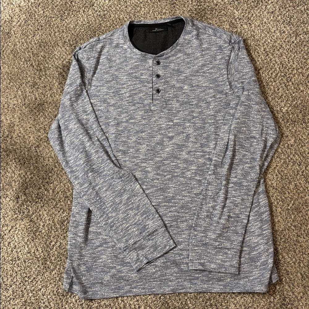 Marc Anthony Men's Heathered Blue Long Sleeve Henley